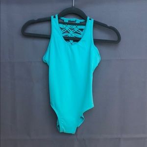 Emerald green macrame leotard